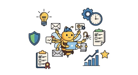 Bee with business icons