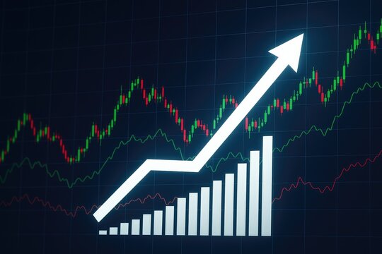 Financial market analysis showing upward trending growth, stock charts, trading, investment