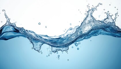 Blue water splash with small bubbles. Clean liquid surface creates ripples and waves. Clear aqua motion shows refreshment and purity. Gentle flow of transparent fluid.