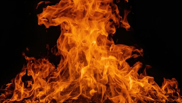 Realistic flames flicker and dance in a dark setting, capturing the essence of fire's dynamic movement