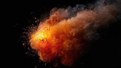 Realistic fiery explosion with sparks and smoke on a plain background, safety concern