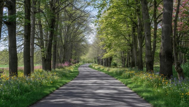Charming pathway lined with trees, ideal for leisurely strolls