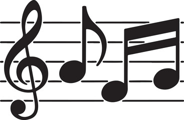 Music notes vector graphic featuring a treble clef and two musical notes on a staff isolated for musical themes
