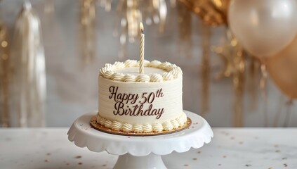 Small birthday cake for a 50th birthday celebration, festive milestone, celebration theme