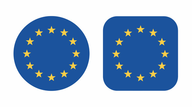 European union flag symbol in circular and rounded square shape icons, national european community emblem isolated
