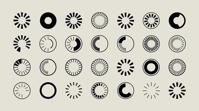 Collection of diverse modern flat loading indicators and progress spinners for user interface design and web development projects