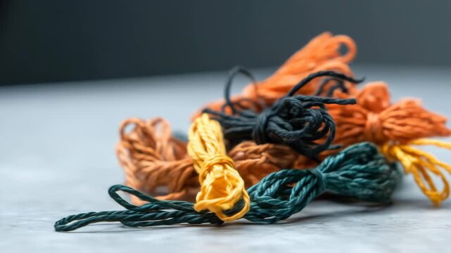 Bundles of colorful twisted string or twine for crafting and decoration