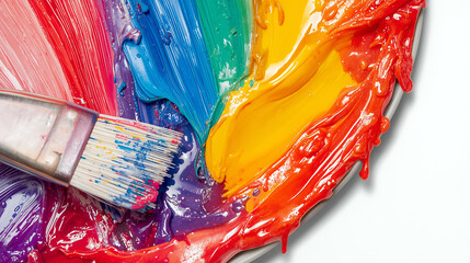 Bright and Colorful Oil Paint Swirls with Brush in Artistic Display. Generative AI.