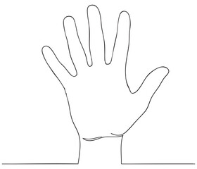 Hand vector continuous one line drawing of people hand counting or showing number five
