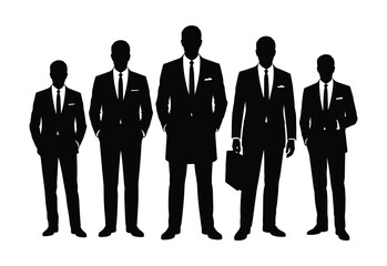 Five Silhouetted Businessmen Standing in Suits on a White Background formal wear
