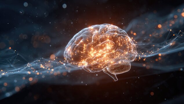 Abstract brain, glowing neural network