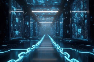 Blockchain Technology Corridor Futuristic Digital Security Concept