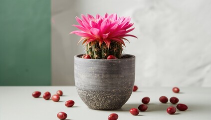 Pink Christmas Cactus Flower in a Gray Pot, a vibrant indoor plant choice for seasonal decoration