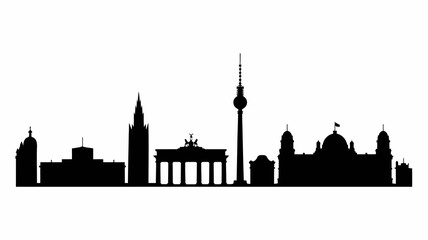 Naklejka premium Berlin city skyline silhouette, a detailed horizontal panoramic illustration showcasing germany's iconic capital landmarks and architecture.