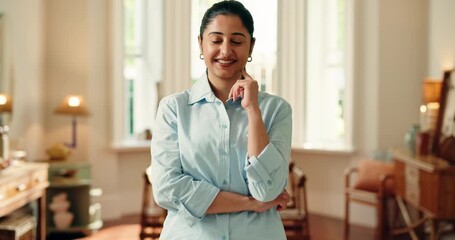 Hospitality, face or Indian woman in resort with smile, about us or pride in guest service. Happy, professional or supervisor at hotel with confidence, compliance or experience in lodge management.