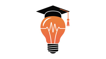 Graduation cap atop a light bulb with a heartbeat line inside, symbolizing education and innovation idea