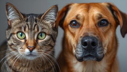 A close-up of a cat and dog in a veterinary clinic, showcasing their care and treatment, animal health awareness
