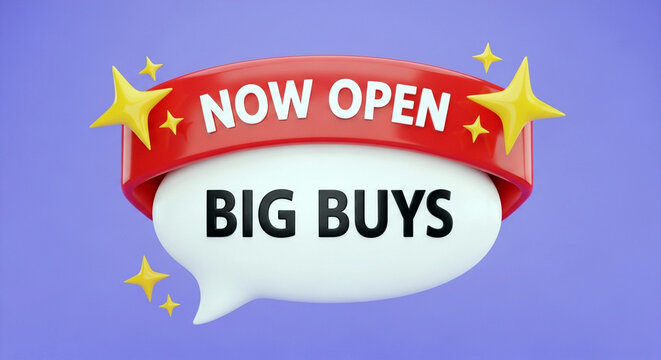 Now open big buys promotion sale banner on color background