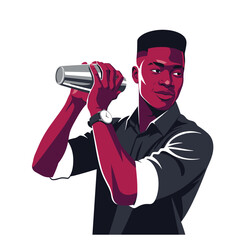 Black man confidently mixing probiotic cocktail with shaker and copy space