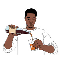 Black man pouring artisanal probiotic drink into glass with copy space