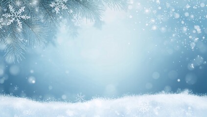 Wintery Christmas backdrop featuring bokeh and snowflakes, ideal for seasonal greetings