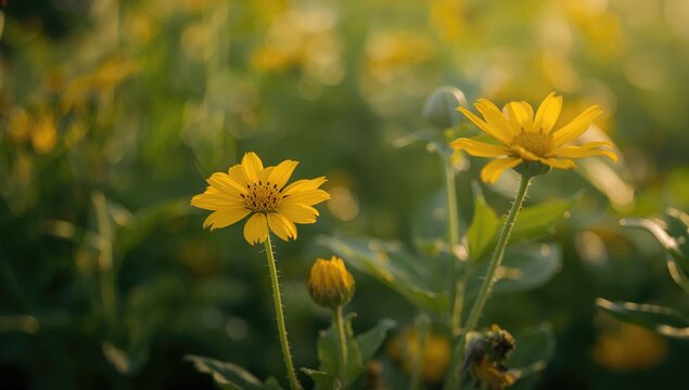 Vibrant yellow blooms create an attractive backdrop for text and design, nature