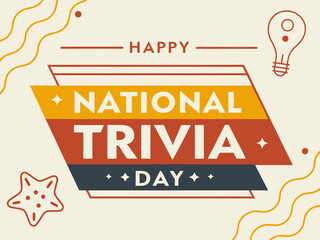 Festive National Trivia Day Celebration with Retro Design Featuring a Lightbulb and Starfish Illustration retro style