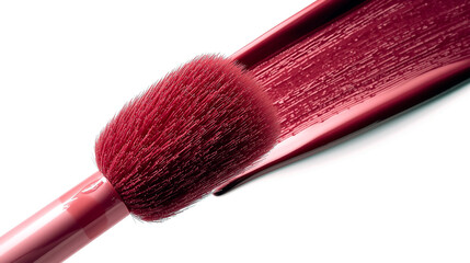Close Up Macro Shot of a Makeup Brush and Burgundy Cream. Generative AI.