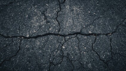 Obraz premium Aerial view of a cracked road surface, highlighting erosion risk