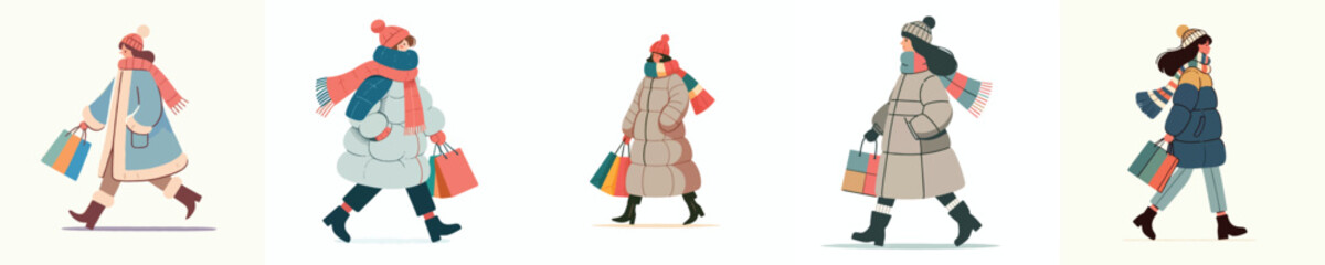 a woman walking carrying a Christmas shopping bag