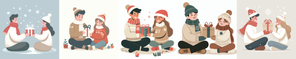 couple giving Christmas gifts