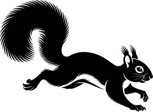 Black squirrel running dynamic silhouette illustration