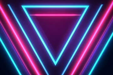Abstract background of layered neon triangle shapes in hot pink and electric blue, retro-futuristic 80s style, clean vector lines, digital art, high resolution,