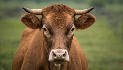 Close-up of a cow in a grassy field, emphasizing agricultural practices and animal husbandry