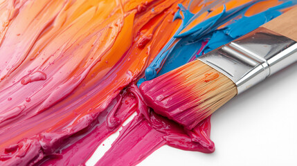 Bright Acrylic Paint Brush Strokes with Colorful Blends on White Background. Generative AI.