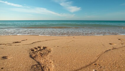 Footprints in the sand on a sunny day, reflecting on the transient nature of time