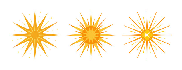 Radiant sunburst and star graphic icons, yellow abstract style