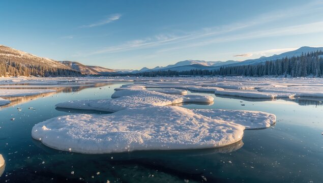 Fototapeta Stunning ice formations on a lake, showcasing the beauty of nature's winter spectacle