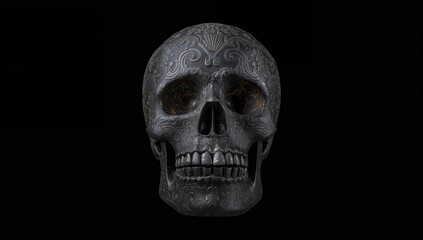 Fototapeta premium Oaxaca Black Skull Front, intricate design with cultural significance, preservation