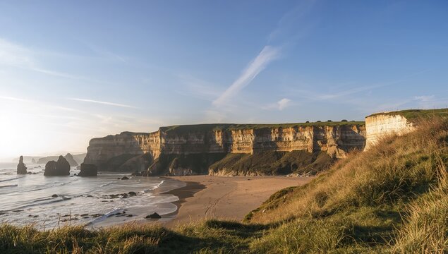 Cliffs of Etretat, towering rock formations along the coastline, erosion risk