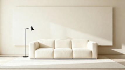 Interior Minimalist Livingroom Neutral Soft Beige 4K Commercial Render AI
