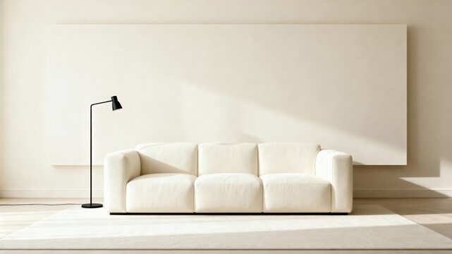 Interior Minimalist Livingroom Neutral Soft Beige 4K Commercial Render AI
