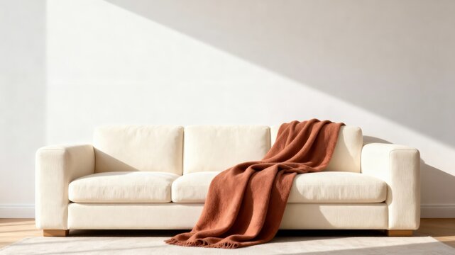 Interior Minimalist Livingroom Neutral Warm Textile Accent 4K Commercial Render AI
