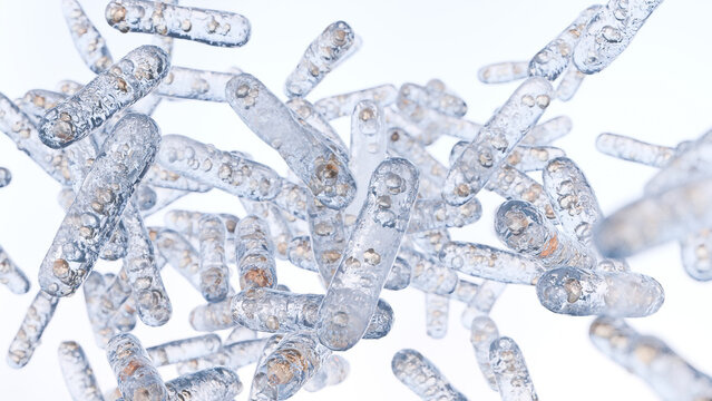 Microscopic Bacteria float and move, medical concept, Germs, micro-organisms, 3d render Bacterium Animation Closeup