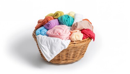 Wicker basket brimming with laundry, practical organization solution
