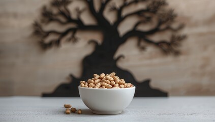 Peanuts displayed in a white bowl, nutrient-rich snack option
