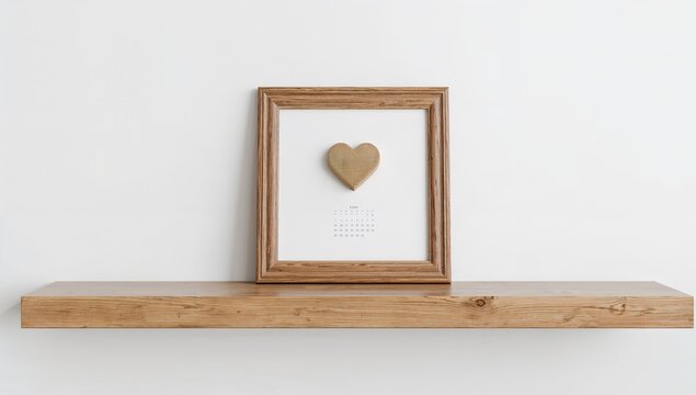 Wooden frame featuring heart decor and a calendar, ideal for seasonal display or holiday reminders