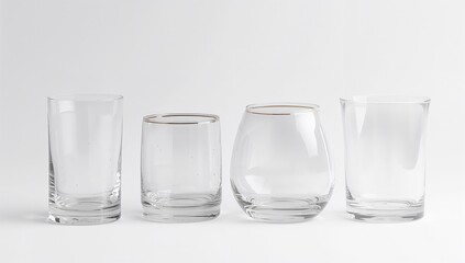 Set of clear glassware on a white surface, suitable for modern dining arrangements