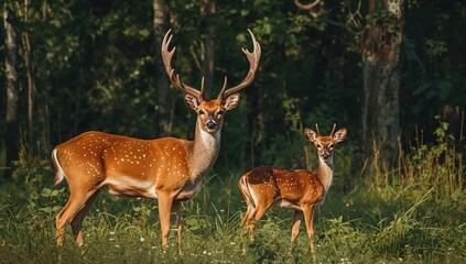 Obraz premium Wild male hog deer roaming in a forested area, showcasing the importance of wildlife preservation