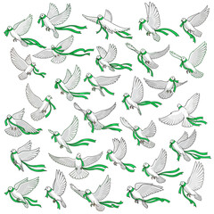 Elegant dove pattern conveying peace and hope with flowing green ribbons, perfect for memorial designs, sympathy cards, and awareness campaigns